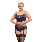 Cottelli Curves Bralette Suspender Set – Satin and Lace Lingerie Set > Clothes > Plus Size Lingerie