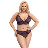 Cottelli Curves Delicate Lace Bralette and Briefs (Purple) – Lingerie Set > Clothes > Plus Size Lingerie