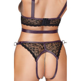 Cottelli Lace and Chain Bondage Crotchless Set (Black and Dark Purple) – Stylish Bondage Lingerie Set > Clothes > Bra Sets