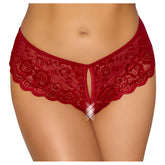 Cottelli Crotchless Panty (Red) – Floral Lace Lingerie > Sexy Briefs > Female