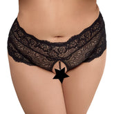 Cottelli Curves (Black) – Lace Crotchless Panties With Pearl Chain XXXXL > Sexy Briefs > Female