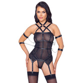Cottelli Bondage Basque and String (Black) – Bondage Lingerie Set with Restraints > Clothes > Basques and Corsets