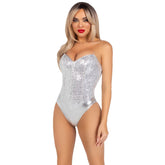 Leg Avenue Sequin Boned Bodysuit Silver Large > Clothes > Basques and Corsets