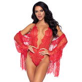Leg Avenue Floral Lace Teddy and Robe (Red) – Lace Bodysuit Lingerie Set Large > Clothes > Bodies and Playsuits