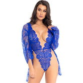 Leg Avenue Floral Lace Teddy and Robe (Blue) – Lace Bodysuit Lingerie Set Large > Clothes > Bodies and Playsuits
