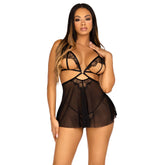 Leg Avenue Open Cup Babydoll and Panty – Sheer Mesh Lingerie Set Large > Clothes > Babydolls