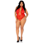 Leg Avenue Floral Lace Crotchless Teddy Red UK 14 to 18 Default Title > Clothes > Plus Size Lingerie