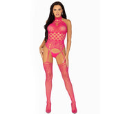 Leg Avenue High Neck Halter Net And Lace Suspender UK 6 to 12 Default Title > Clothes > Bodies and Playsuits
