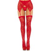 Leg Avenue Lace Stockings and Garterbelt Red Hosiery