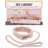 Peach Faux Fur Collar And Leash Set With Rose Gold Luxury Pink Pink > Bondage Gear > Collars & Leashes