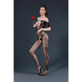 Moonlight Criss-Cross Cut-Out Floral Bodystocking (Black, One Size) – Lingerie Default Title Bodystockings