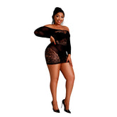 Moonlight Off the Shoulder Black Mini Dress Plus Size – Stretchy Nylon Lingerie Dress Default Title Plus Size