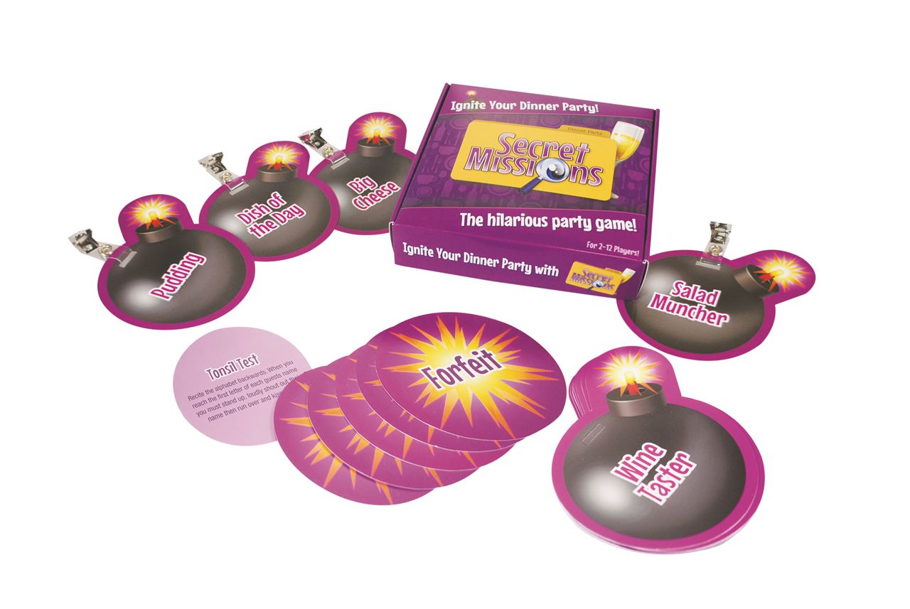 Secret Missions Dinner Party Game with 12 Secret Mission Badges and Metal Clip Badges – Party Game > Novelties > Games