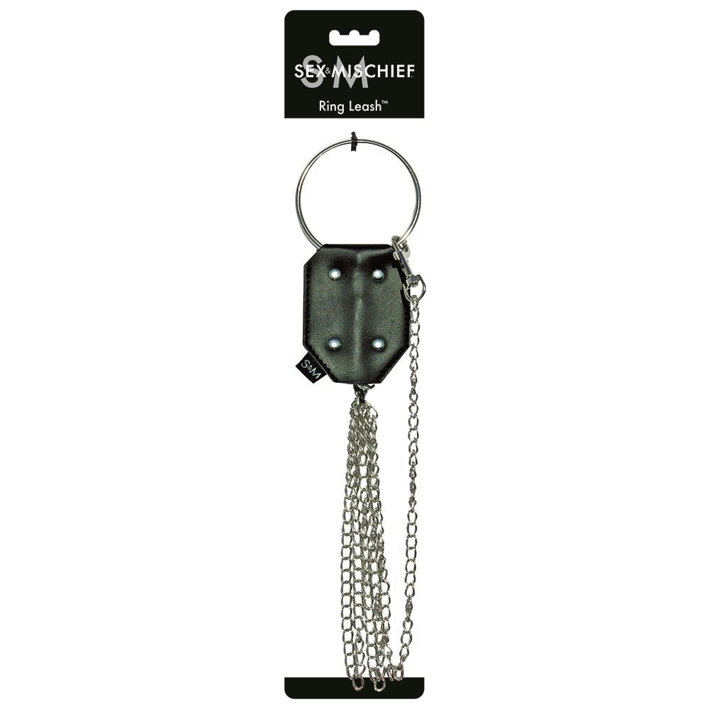 S&M Ring Leash – Vegan Leather Ring With 44 Inch Long Chain Secondary image