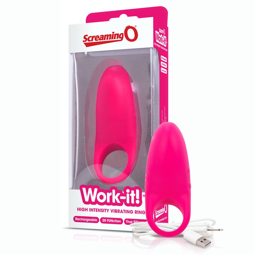 Screaming O Work-It – Rechargeable Vibrating Cock Ring with 20 Vibration Functions Pink > Cock Ring > Vibrating