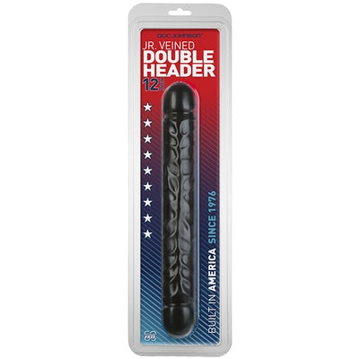 Jr Veined Double Header 12 Inch Bender Dong Black Black Double Dongs