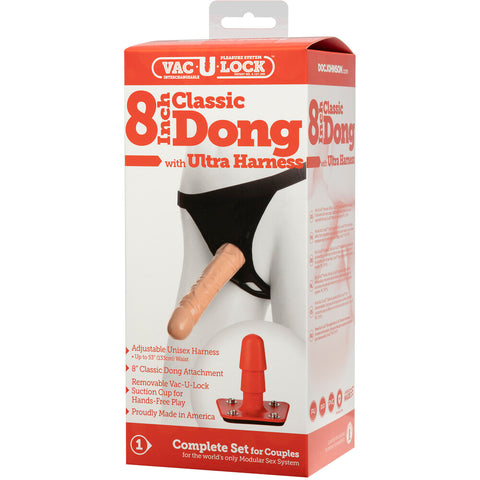 Vaculock 8 Inch Classic Dong Strap On With Ultra Harness > Realistic Dildos and Vibes > Strap on Dildo