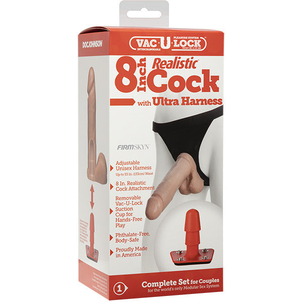 Vaculock 8 Inch Realistic Strap On With Ultra Harness > Realistic Dildos and Vibes > Strap on Dildo
