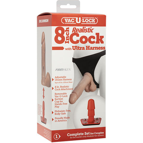 Vaculock 8 Inch Realistic Strap On With Ultra Harness > Realistic Dildos and Vibes > Strap on Dildo