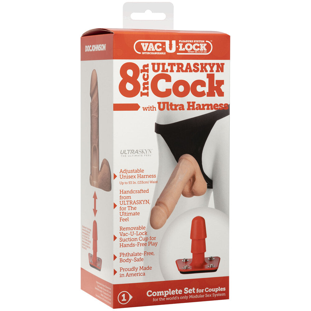 Vaculock Ultraskyn 8 Inch Realistic Dildo With Harness > Realistic Dildos and Vibes > Strap on Dildo