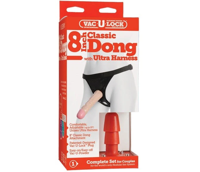 Vaculock 8 Inch Classic Dong Strap On With Ultra Harness Default Title STRAP-ONS