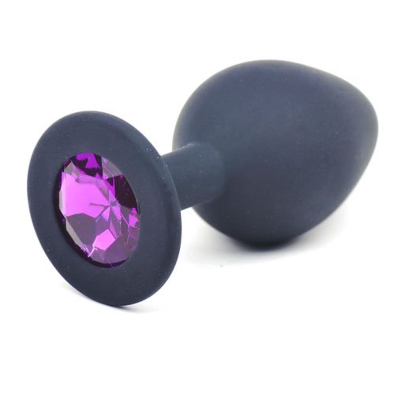 Silicone Anal Plug Medium with Purple Diamond – Medium Butt Plug Black > Anal Range > Jewel Butt Plugs