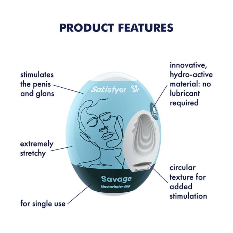 Satisfyer Masturbator Egg Savage – Hydro-Active Material Compact Male Masturbator Toy > Sex Toys For Men > Masturbators Cup