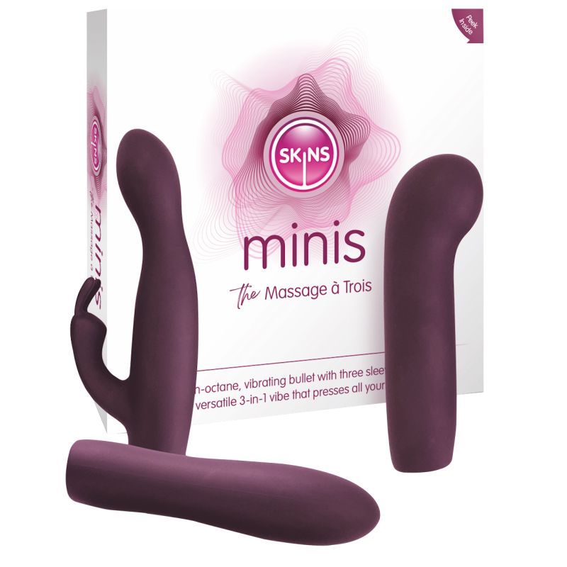 Skins Minis Massage A Trois Pleasure Set – 3 Interchangeable Covers Bullet Vibrator > Vibrators > Mini Vibrators