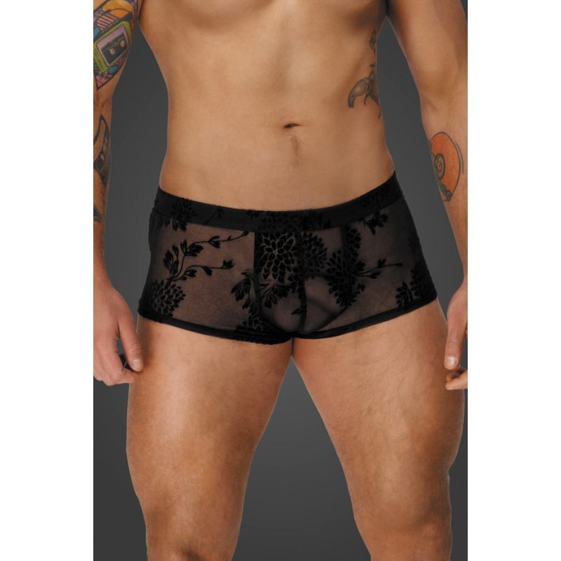Noir Sheer Floral Lace Pants – Elegant Sheer Floral Print Pants Mens Briefs