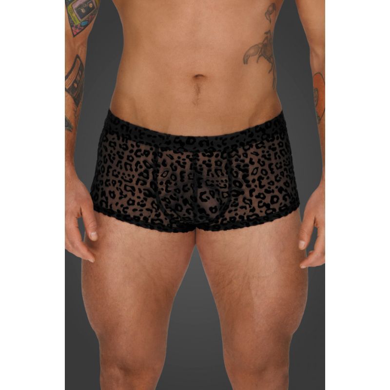 Noir Sheer Animal Print Pants – Form-Fitting Transparent Powernet Pants Mens Briefs