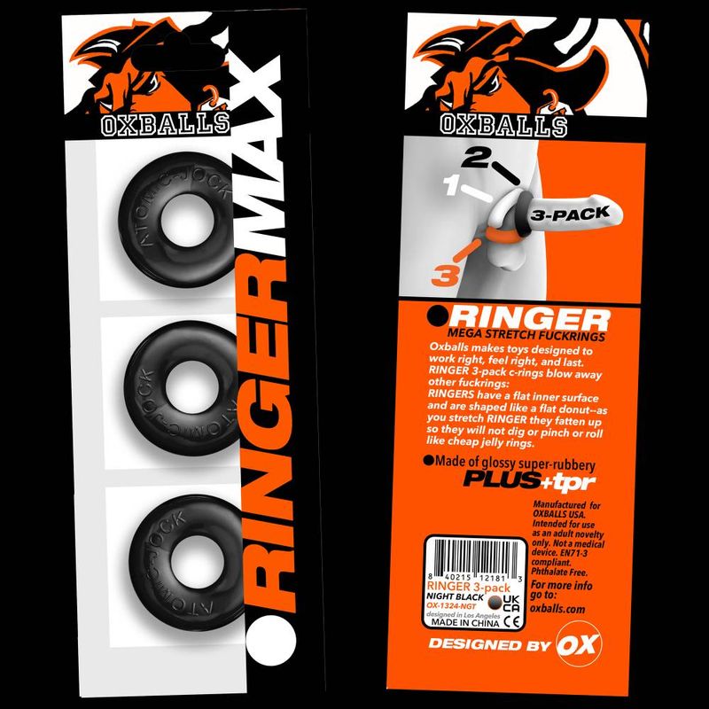 Ringer Max Three Piece Cockring Set Black Cockrings