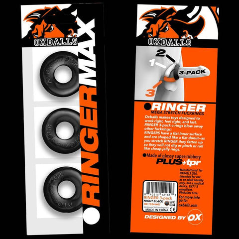 Ringer Max Three Piece Cockring Set Black Cockrings