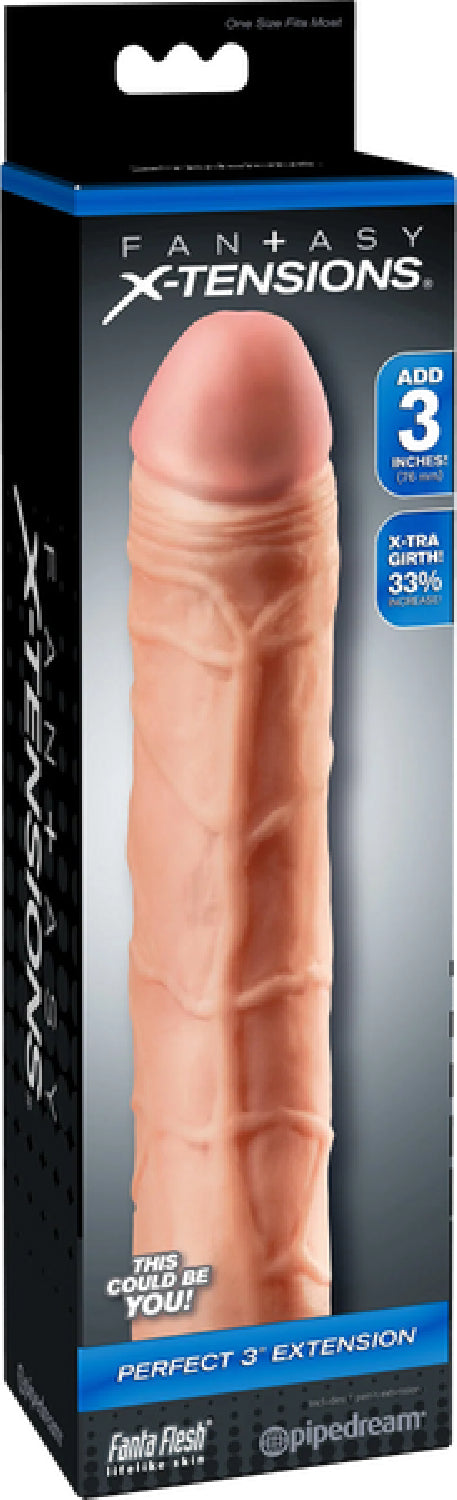 Fantasy X-Tensions Perfect 3 Inch Extension – Soft Flexible Fanta Flesh Penis Extension Sleeve > Sex Toys For Men > Penis Sleeves