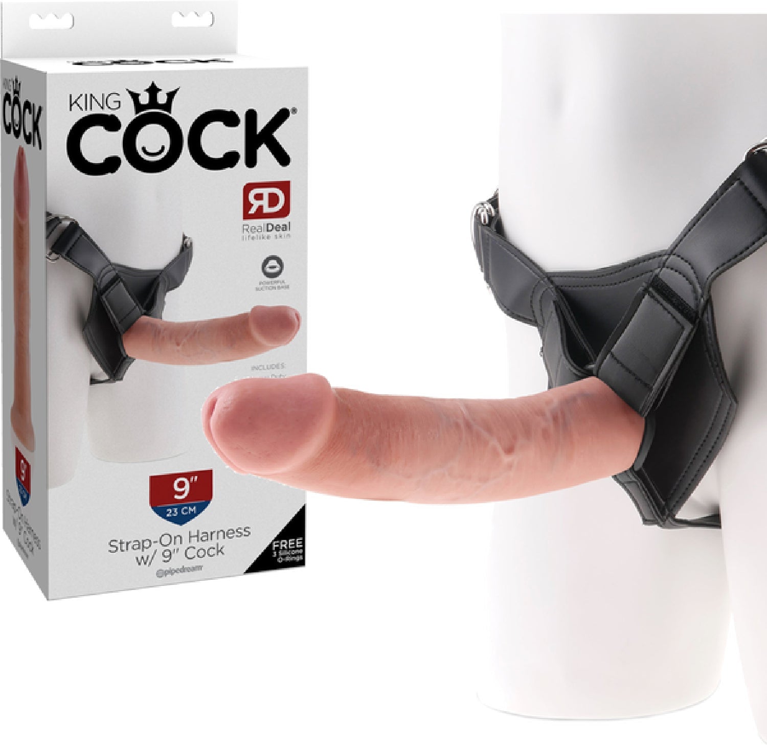 King Cock Strap-On Harness with 9 Inch Realistic Silicone Cock – Strap-On Harness Set One Size > Dildos > Strap On Harnesses