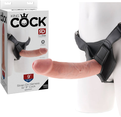 King Cock Strap-On Harness with 9 Inch Realistic Silicone Cock – Strap-On Harness Set One Size > Dildos > Strap On Harnesses