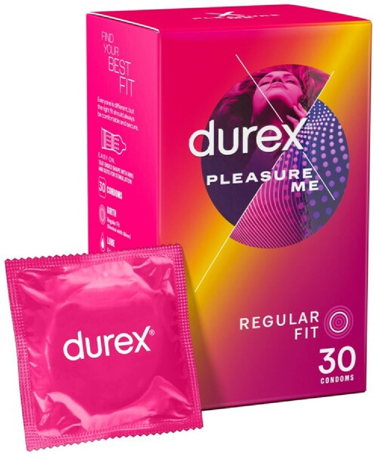 Durex Pleasure Me – Ribbed and Dotted Textured Latex Condoms – 10, 12 & 30 Pack 30 Pack > Essentials > Condoms