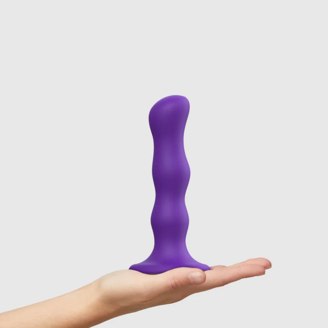 Strap On Me Dildo Geisha Balls Medium – Hybrid Design Silicone Dildo Plug and Geisha Balls Purple Medium Strap On Me