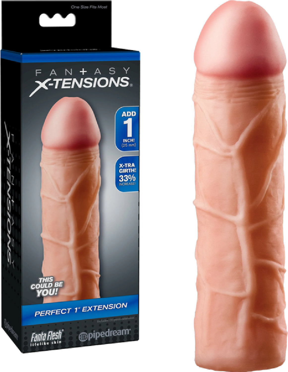 Fantasy X-Tensions Perfect 1 Inch Extension – Stretchy Fanta Flesh® Customizable Extension Accessory > Sex Toys For Men > Penis Sleeves