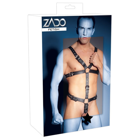 Studded Men's Leather Adjustable Harness With Cock Ring Mens Harnesses
