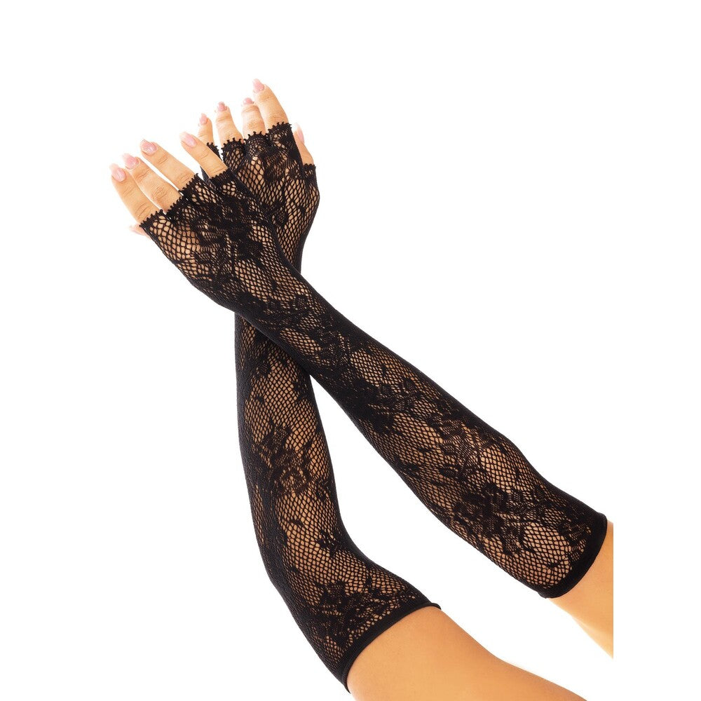Leg Ave Floral Net Fingerless Gloves Black Default Title Hosiery