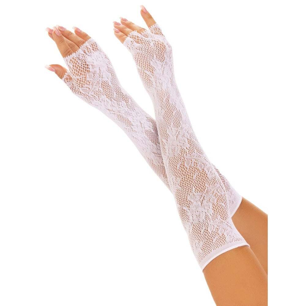 Leg Ave Floral Net Fingerless Gloves White Default Title Hosiery