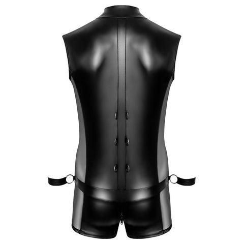 Svenjoyment Body Jumpsuit With Restraints (Black) – Sleeveless Bondage Jumpsuit With Wrist Cuffs > Sexy Briefs > Male