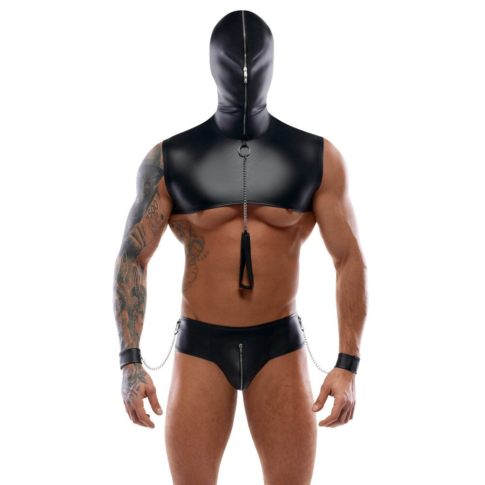 Svenjoyment Bondage Set (Black Matte) – Luxe Hooded Top, Thong, Leash, and Wrist Cuffs Bondage Set XXL > Bondage Gear > Bondage Hoods