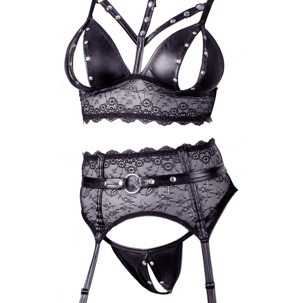 Cottelli Lace Bondage Set (Matte Look) – 3-Piece Adjustable Lingerie Bondage Set > Clothes > Bra Sets