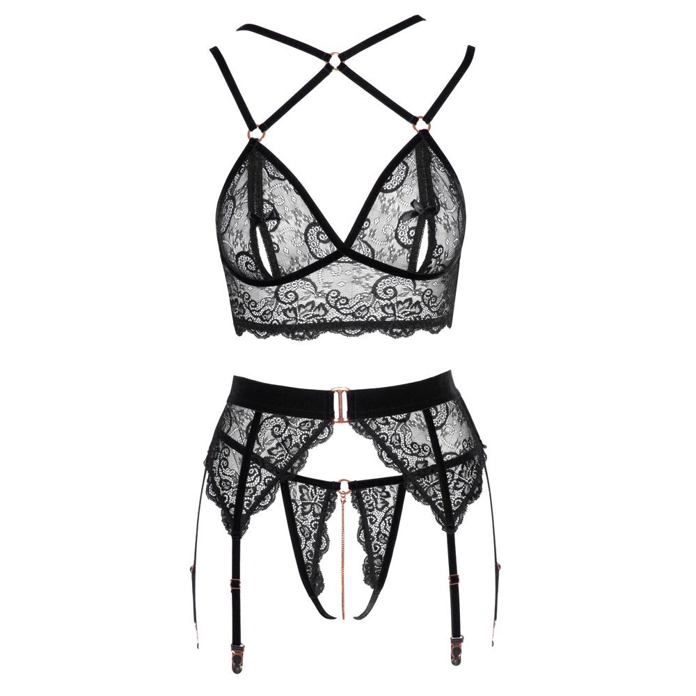 Abierta Fina Lacey Open Suspender Set > Clothes > Bra Sets