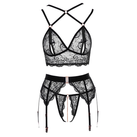 Abierta Fina Lacey Open Suspender Set > Clothes > Bra Sets