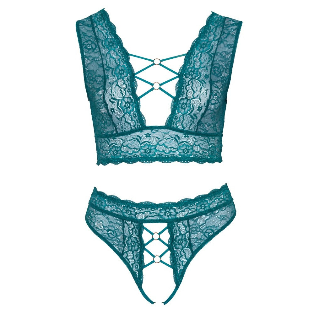 Cottelli Curves Bralette and Crotchless Thong Set – Lace Lingerie Set > Clothes > Plus Size Lingerie
