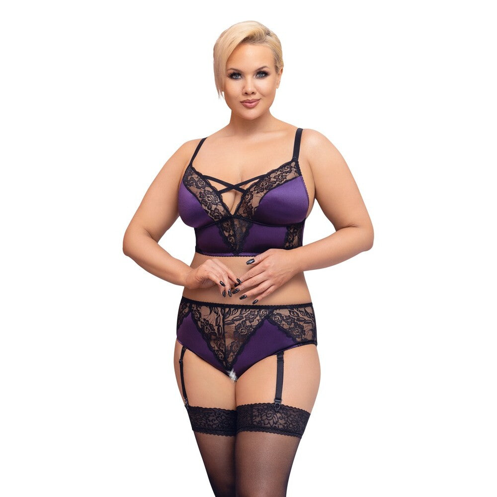 Cottelli Curves Bralette Suspender Set – Satin and Lace Lingerie Set > Clothes > Plus Size Lingerie