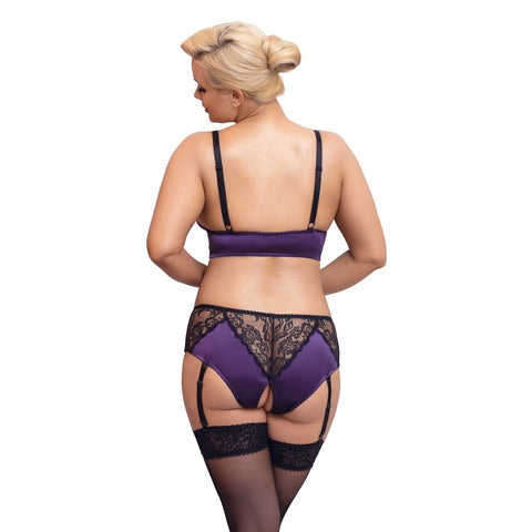 Cottelli Curves Bralette Suspender Set – Satin and Lace Lingerie Set > Clothes > Plus Size Lingerie