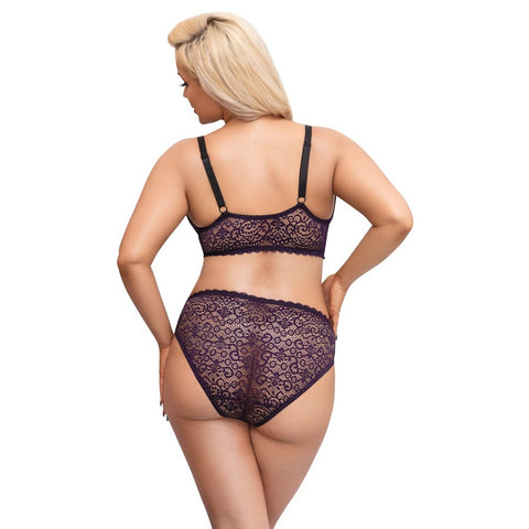 Cottelli Curves Delicate Lace Bralette and Briefs (Purple) – Lingerie Set > Clothes > Plus Size Lingerie